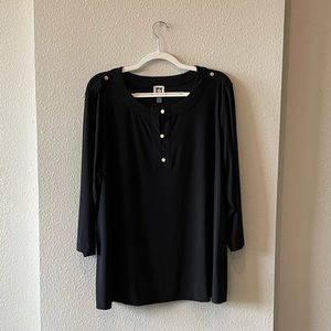 Black Blouse Quarter Length Sleeves & Gold Buttons